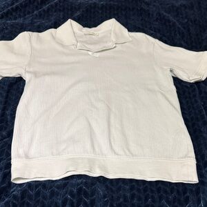 Zara  White Ribbed Polo Top